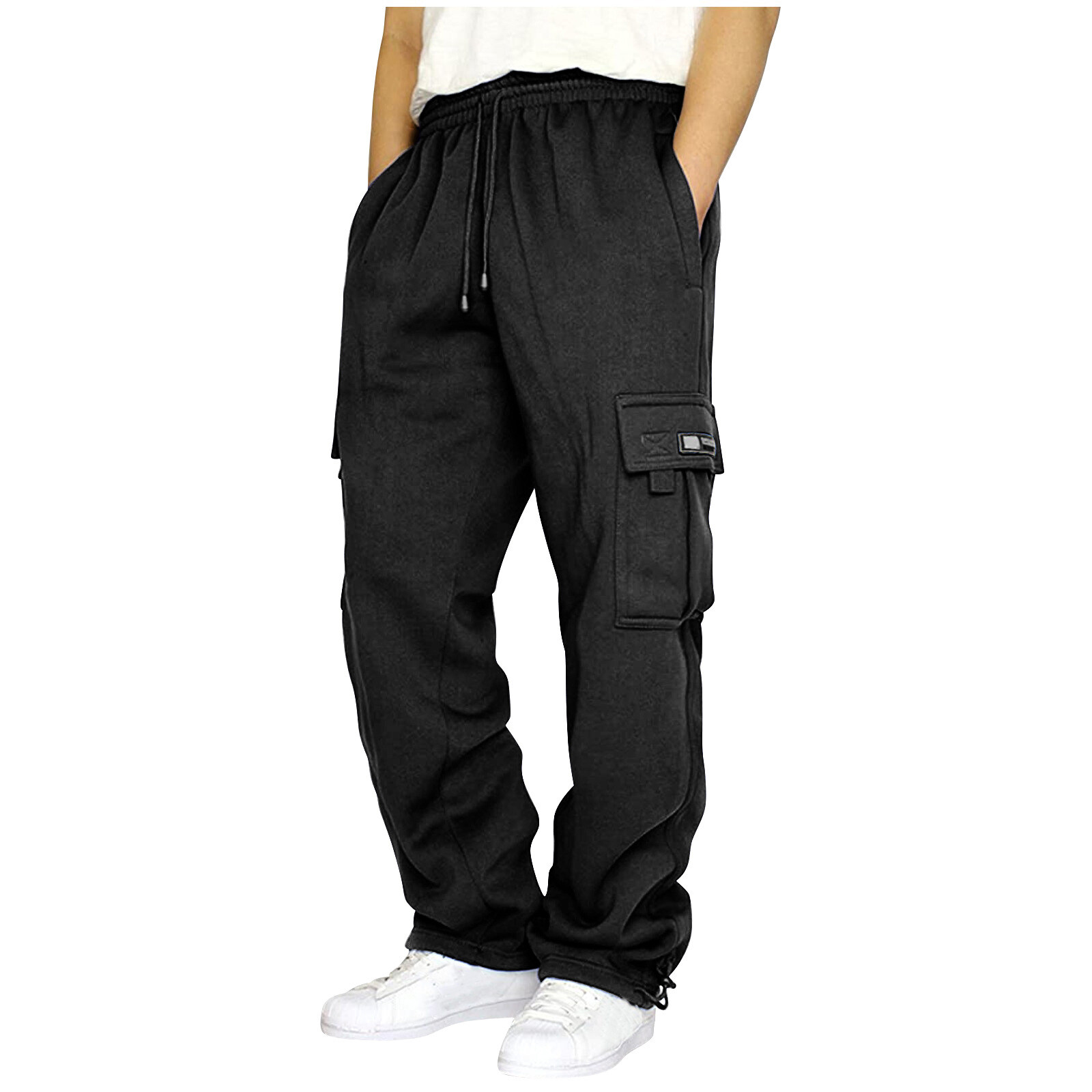 Pantalones deportivos informales de pierna recta con parte inferior abierta forrados de lana sintética para hombre - Imagen 17 de 28