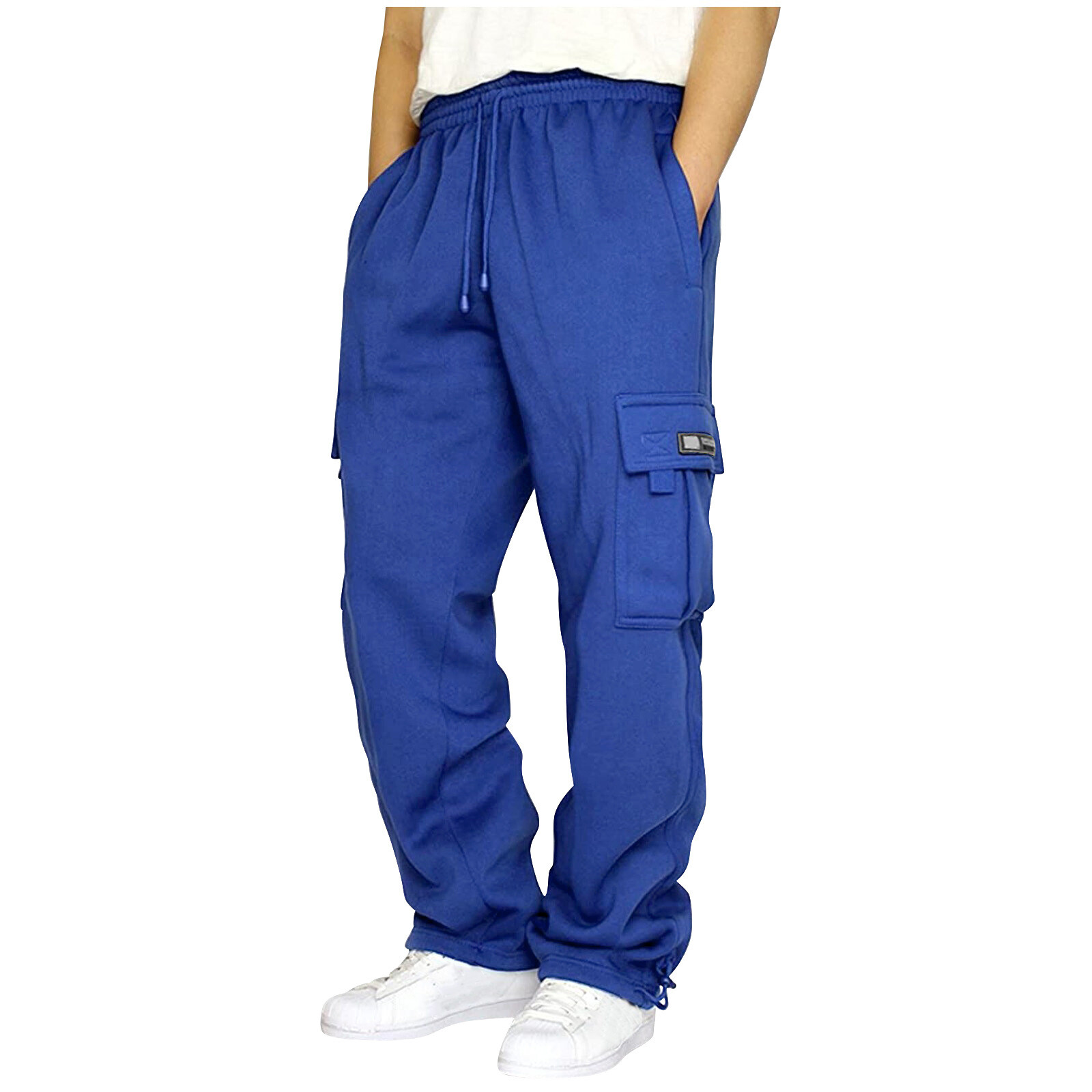 Pantalones deportivos informales de pierna recta con parte inferior abierta forrados de lana sintética para hombre - Imagen 19 de 28