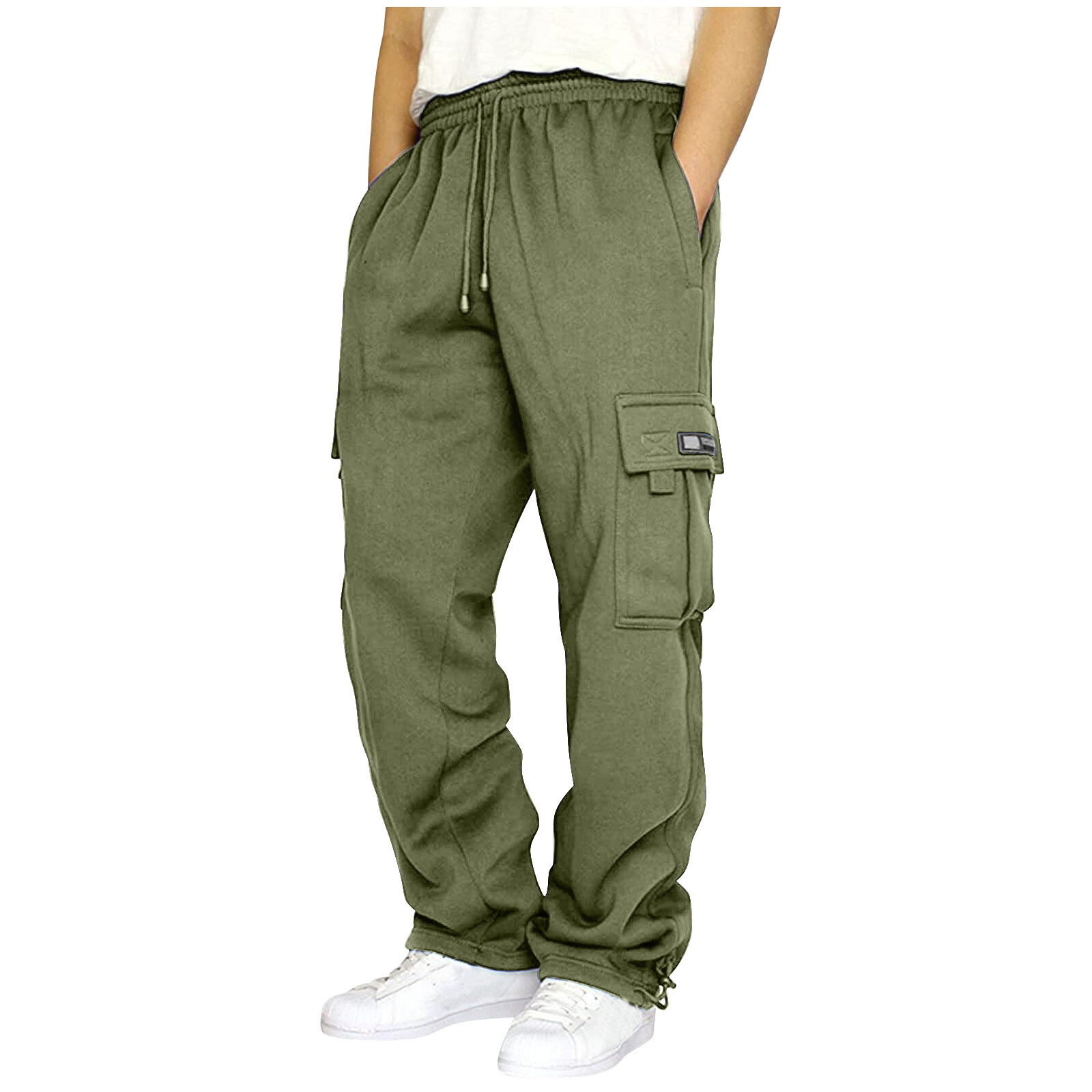 Pantalones deportivos informales de pierna recta con parte inferior abierta forrados de lana sintética para hombre - Imagen 20 de 28