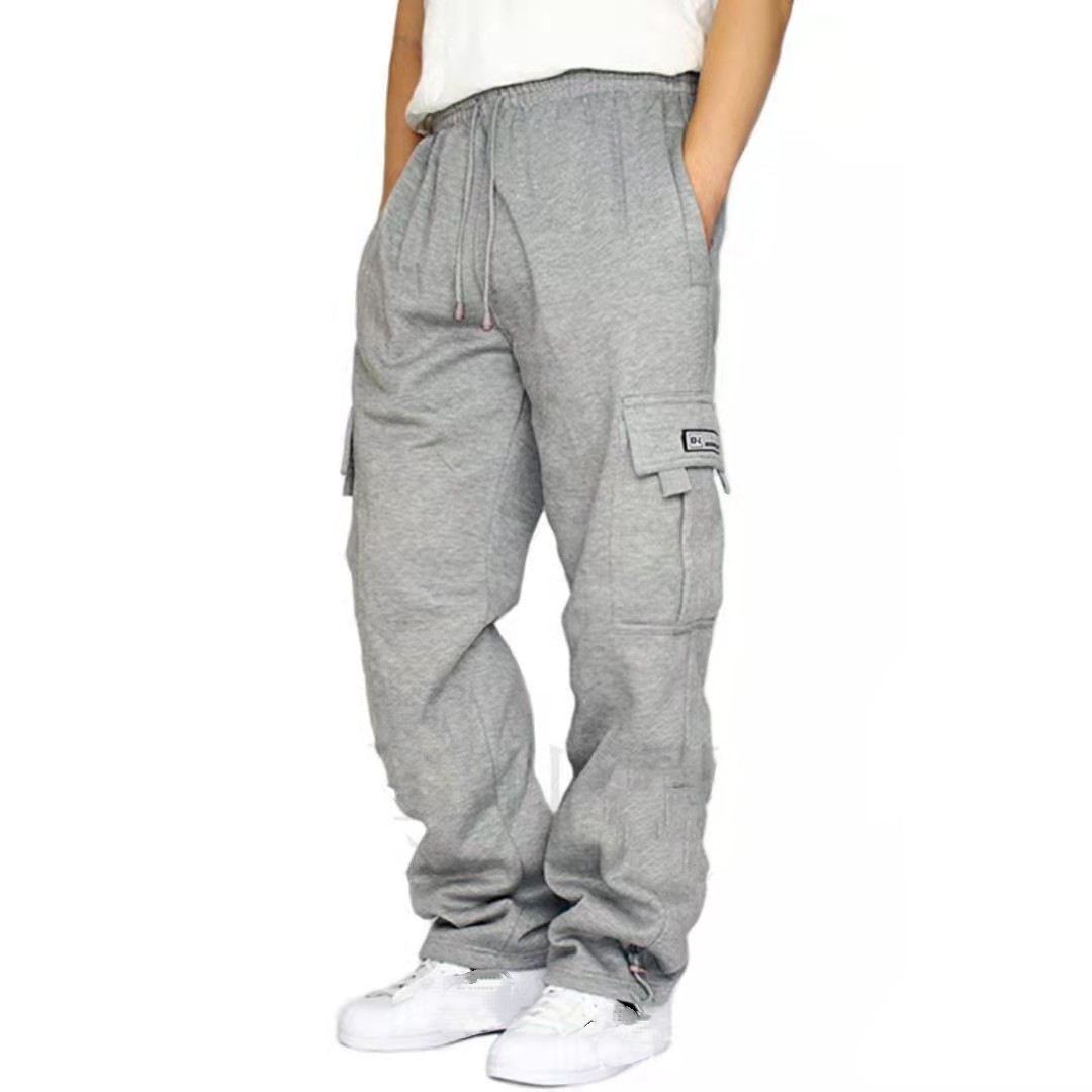 Pantalones deportivos informales de pierna recta con parte inferior abierta forrados de lana sintética para hombre - Imagen 21 de 28