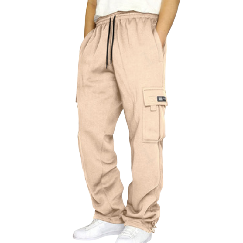 Pantalones deportivos informales de pierna recta con parte inferior abierta forrados de lana sintética para hombre - Imagen 23 de 28