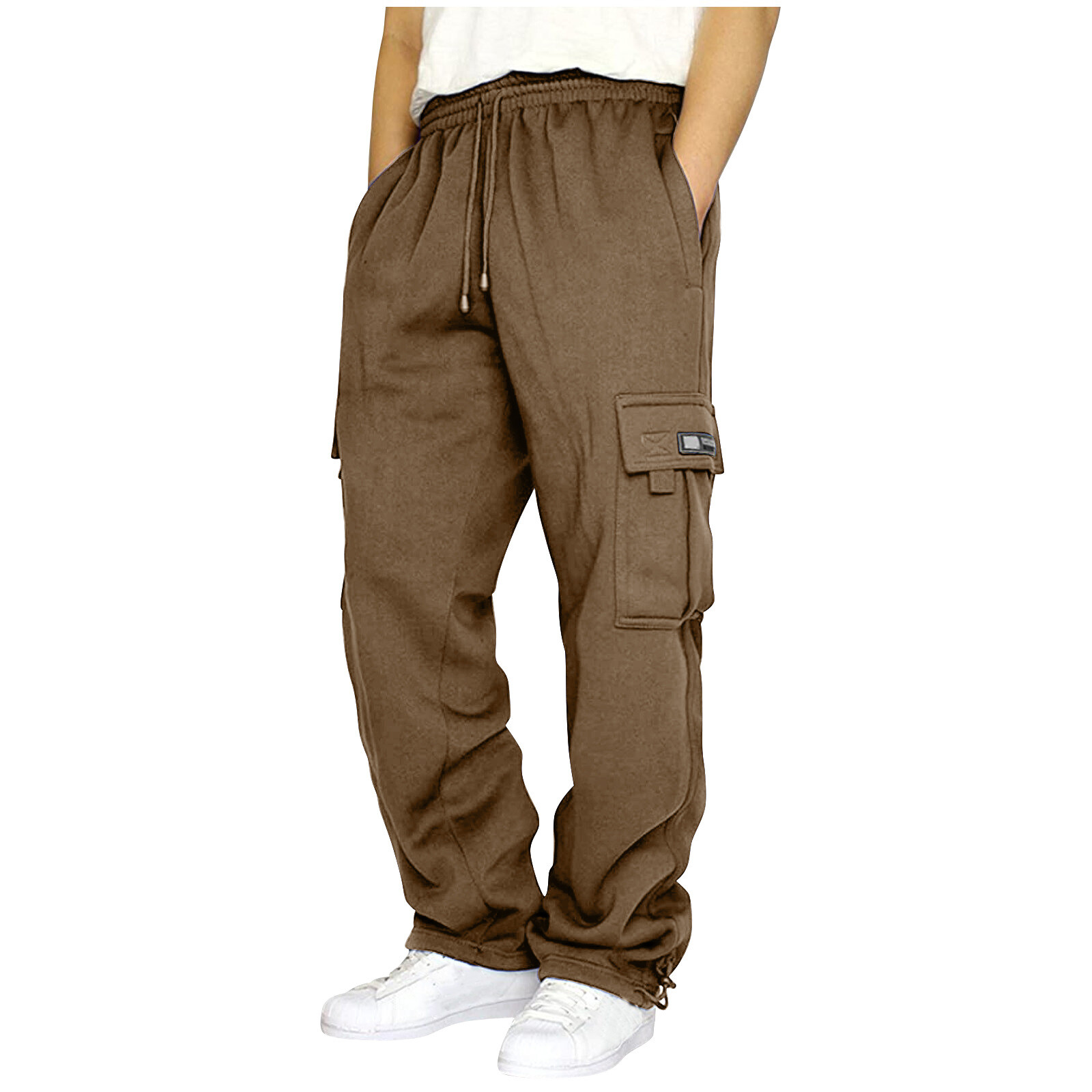 Pantalones deportivos informales de pierna recta con parte inferior abierta forrados de lana sintética para hombre - Imagen 24 de 28