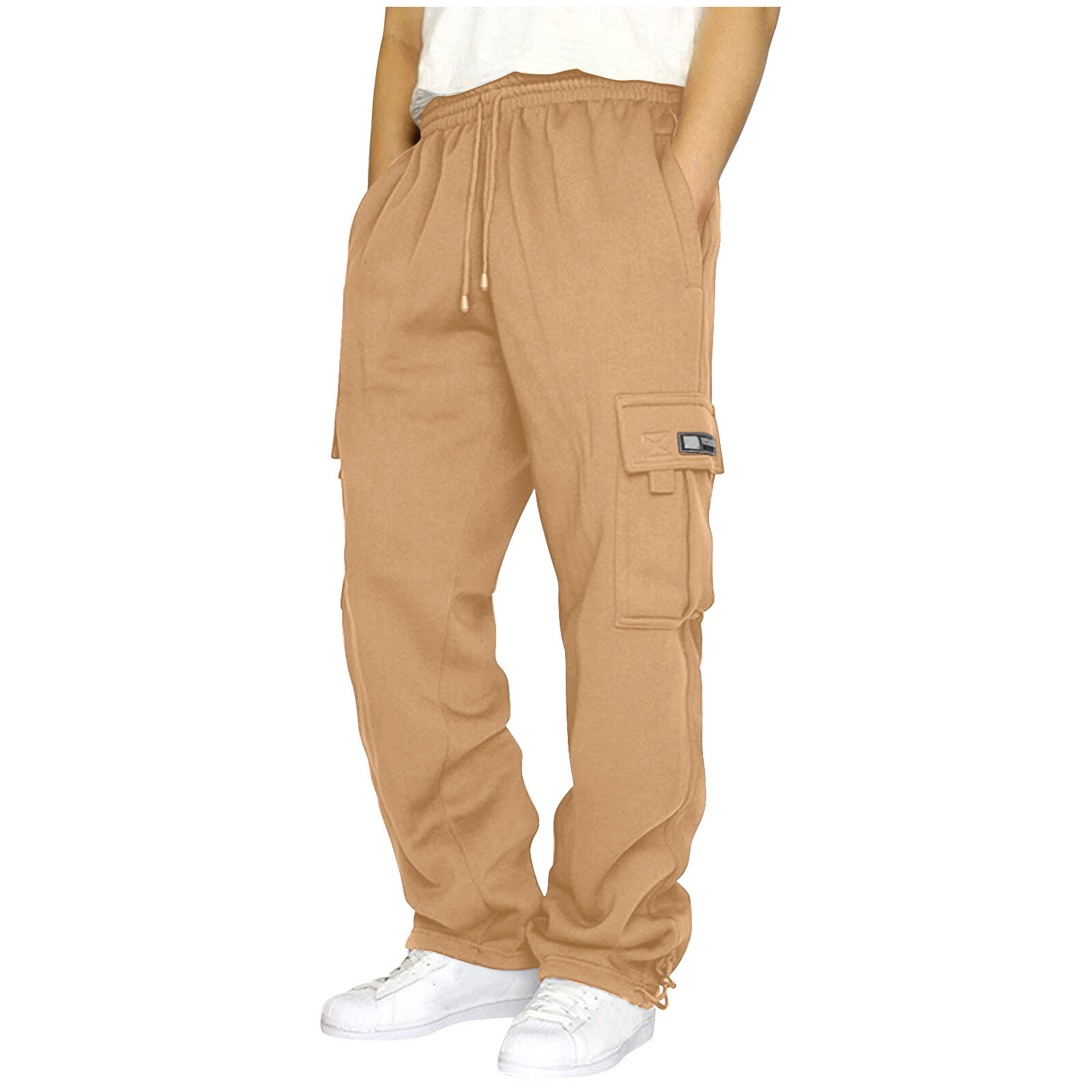 Pantalones deportivos informales de pierna recta con parte inferior abierta forrados de lana sintética para hombre - Imagen 25 de 28