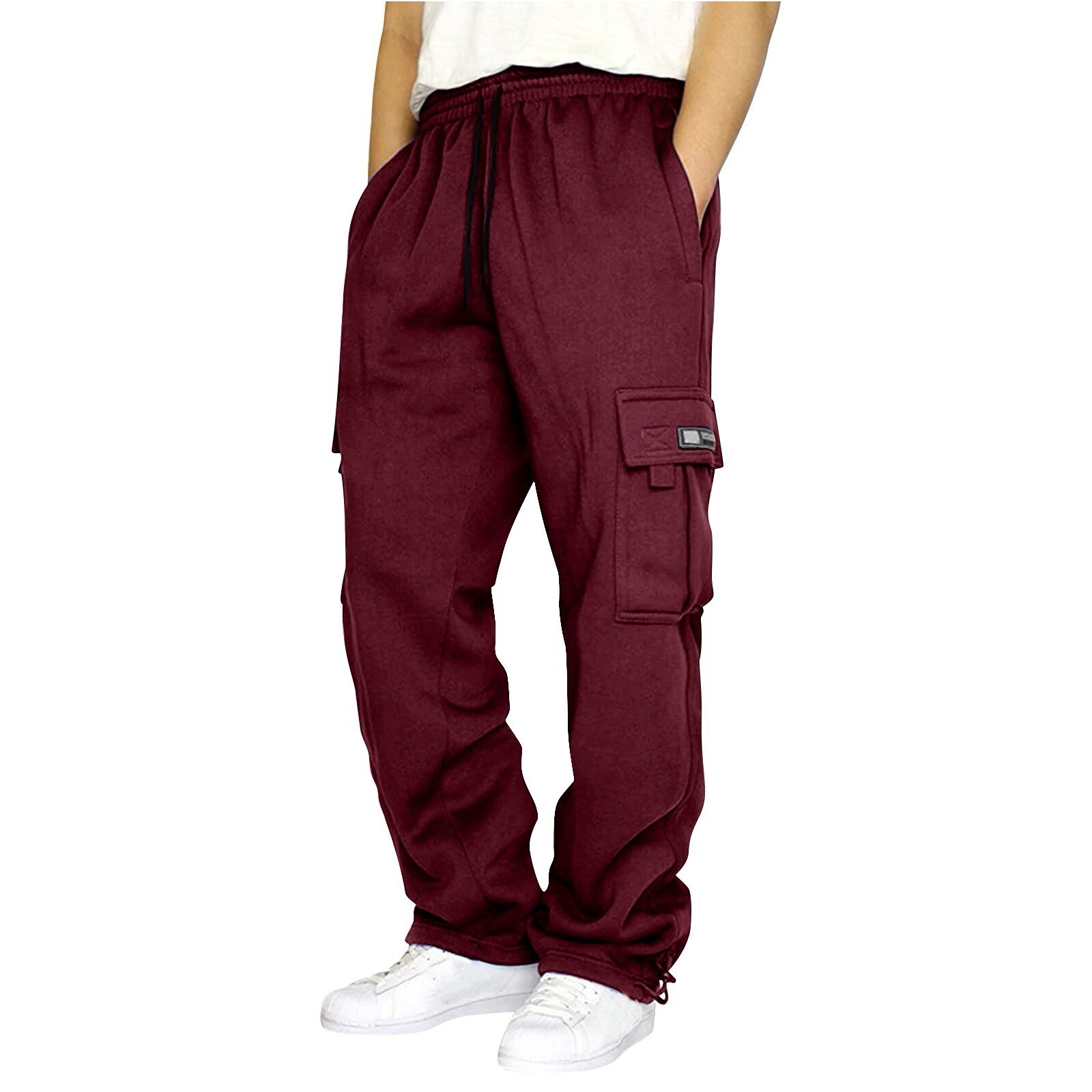 Pantalones deportivos informales de pierna recta con parte inferior abierta forrados de lana sintética para hombre - Imagen 26 de 28
