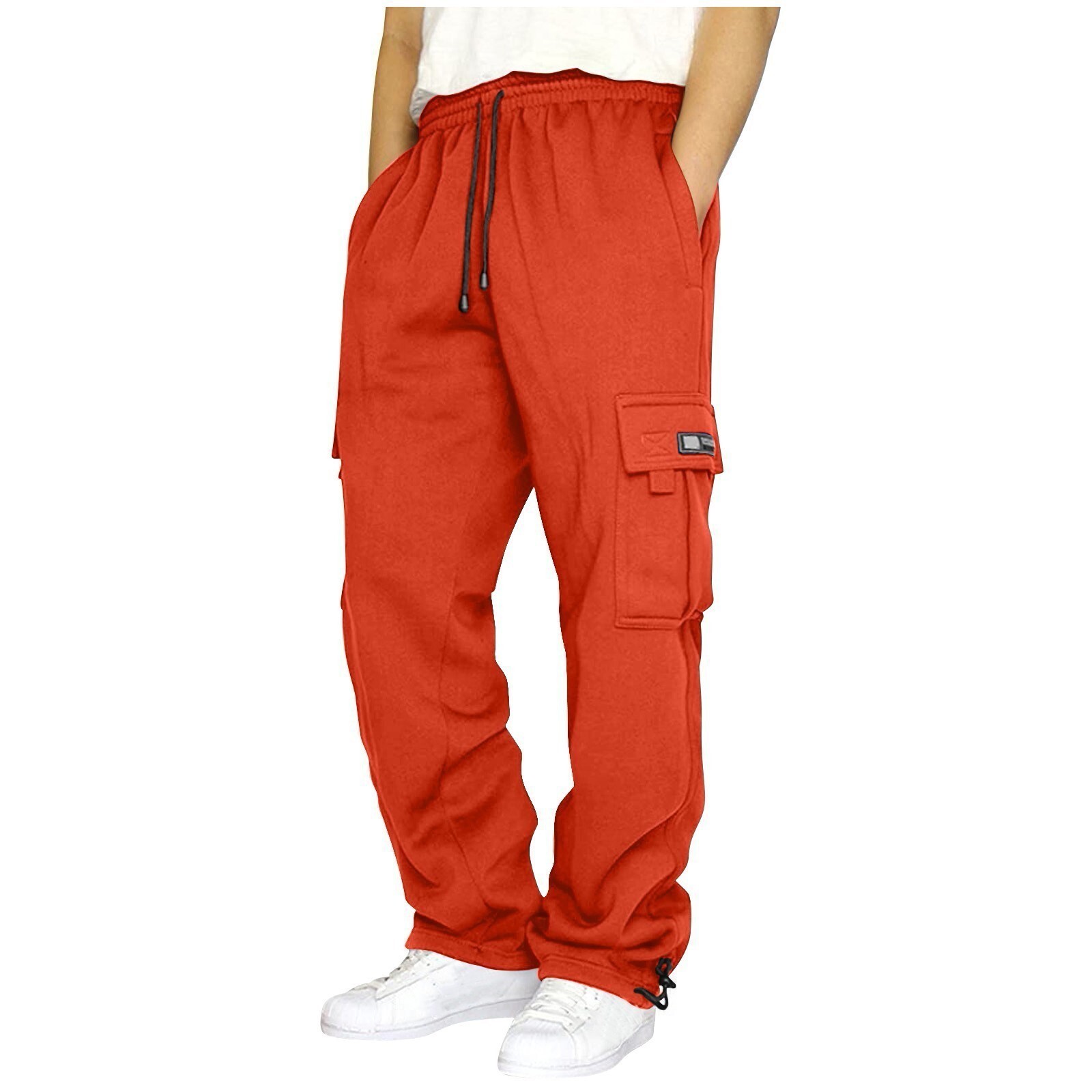 Pantalones deportivos informales de pierna recta con parte inferior abierta forrados de lana sintética para hombre - Imagen 27 de 28