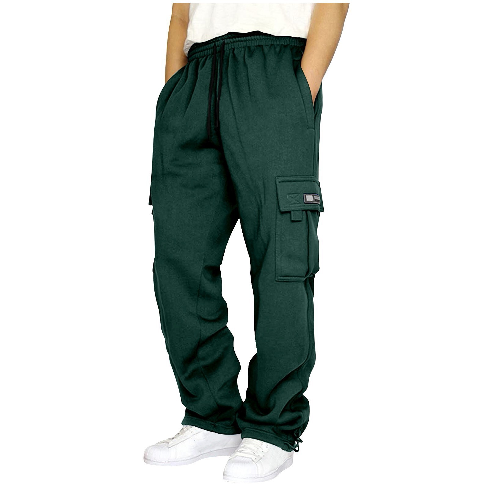 Pantalones deportivos informales de pierna recta con parte inferior abierta forrados de lana sintética para hombre - Imagen 28 de 28