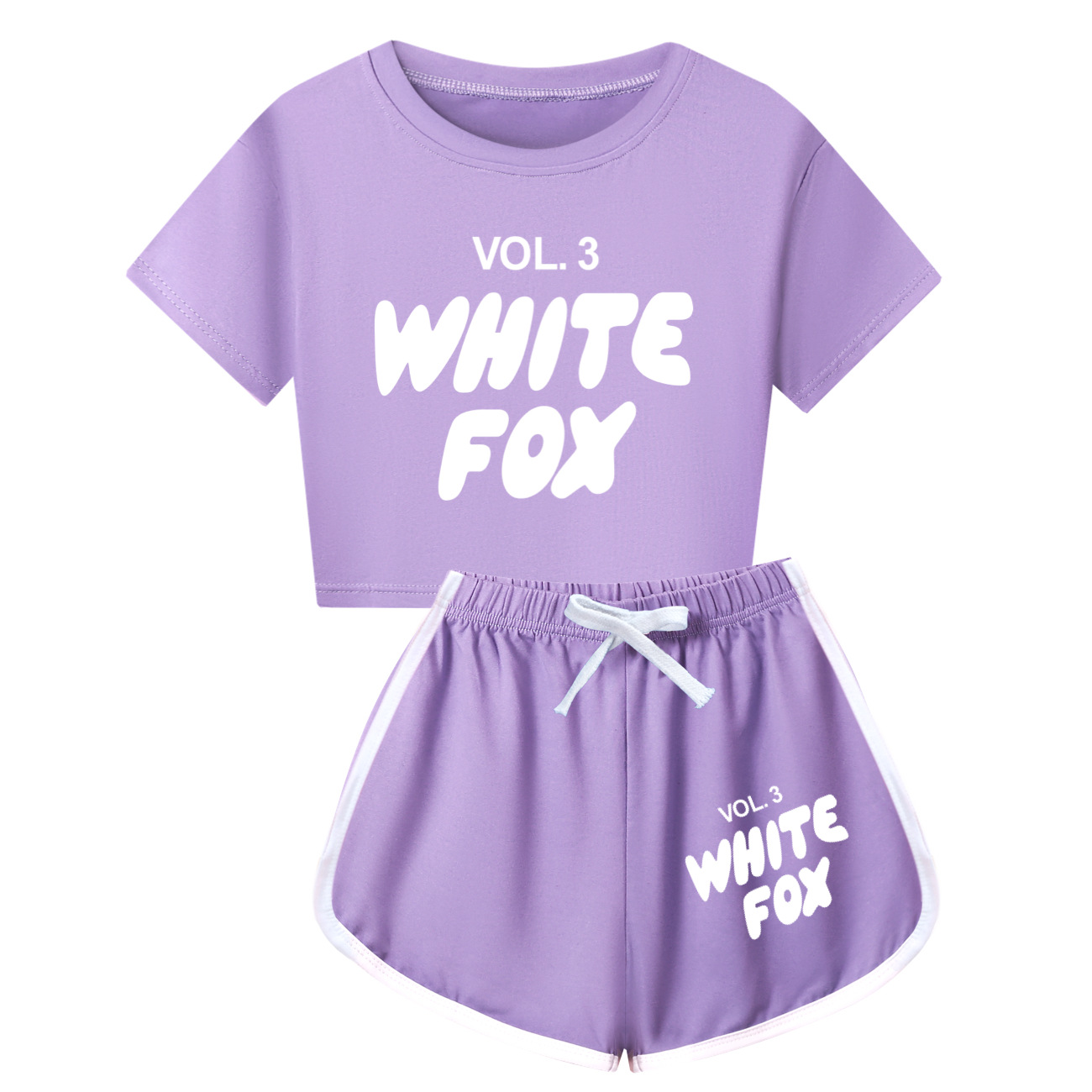 Kids Girls Boys White Graphic Foxes Short T-shirt Pants Outfits Tracksuit Sets