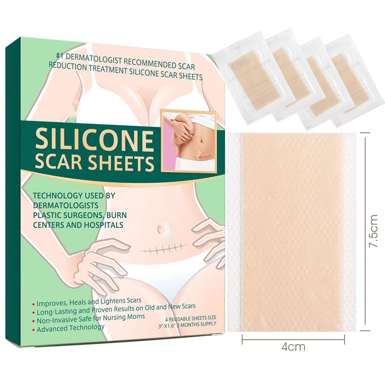 Silicone Scar Removal Sheets Gel Scar Strip Scar Cover Up Tape Stretch Mark 4pcs