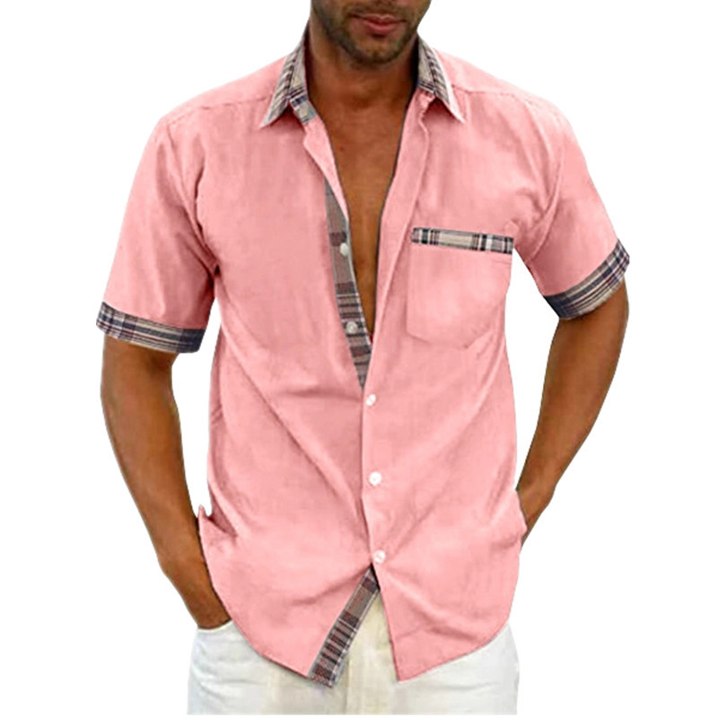Men's short sleeve shirt plain color summer casual shirt with turn-down collar - Picture 21 of 41