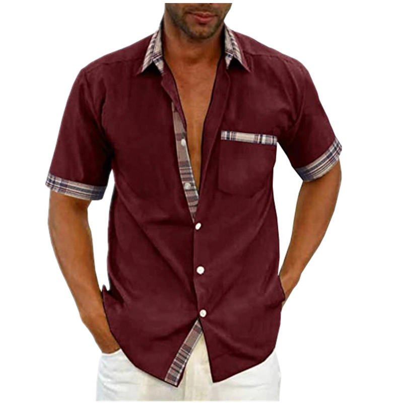Men's short sleeve shirt plain color summer casual shirt with turn-down collar - Picture 26 of 41