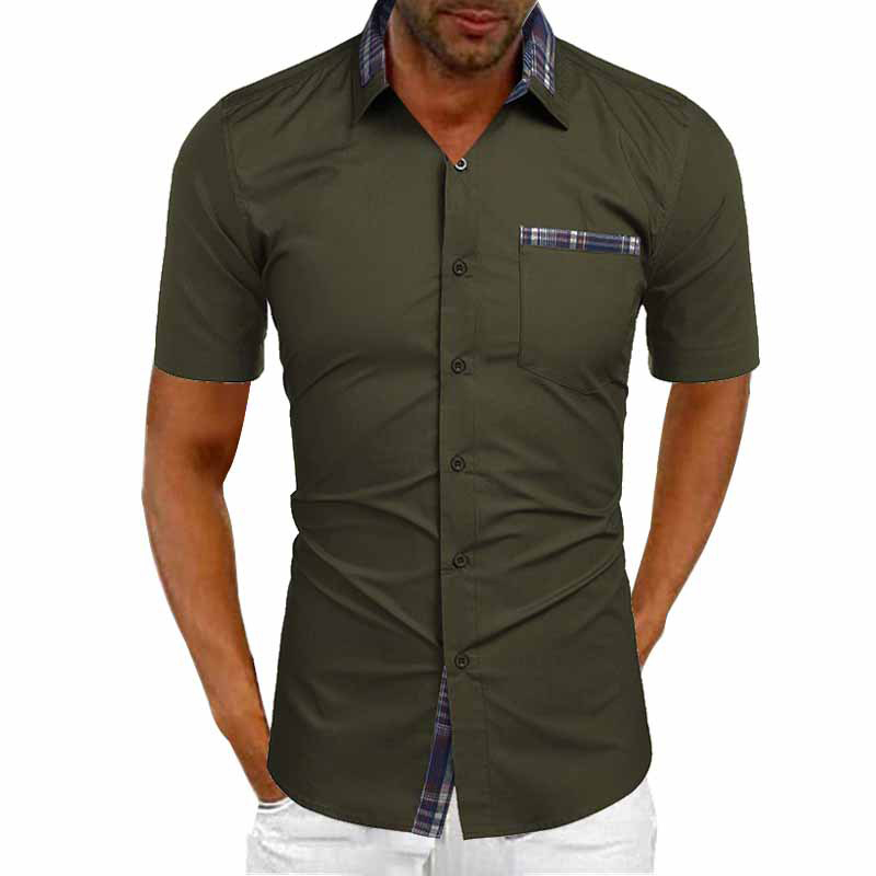 Men's short sleeve shirt plain color summer casual shirt with turn-down collar - Picture 32 of 41