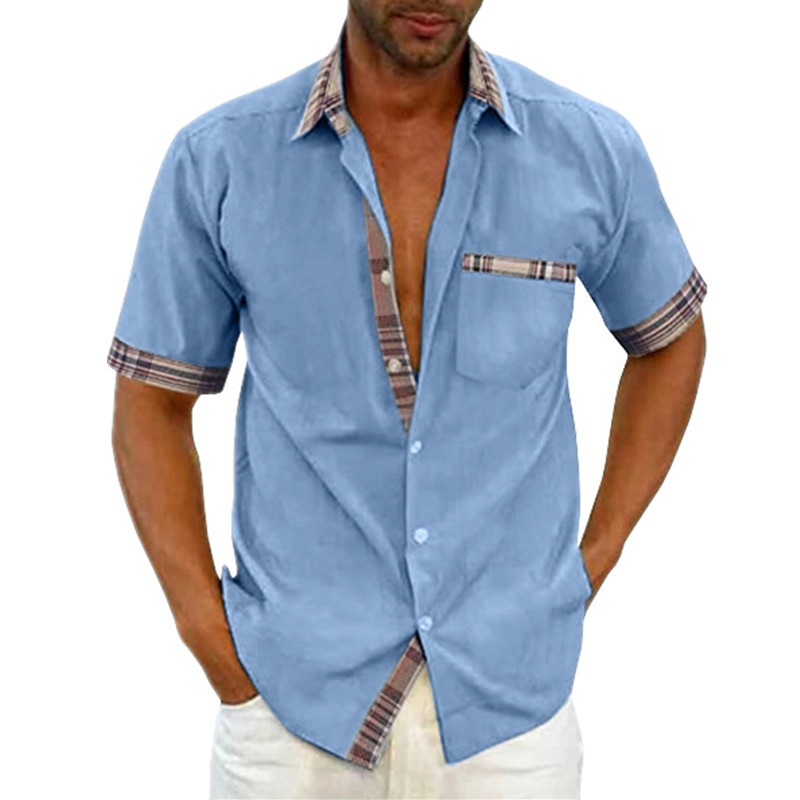 Men's short sleeve shirt plain color summer casual shirt with turn-down collar - Picture 39 of 41
