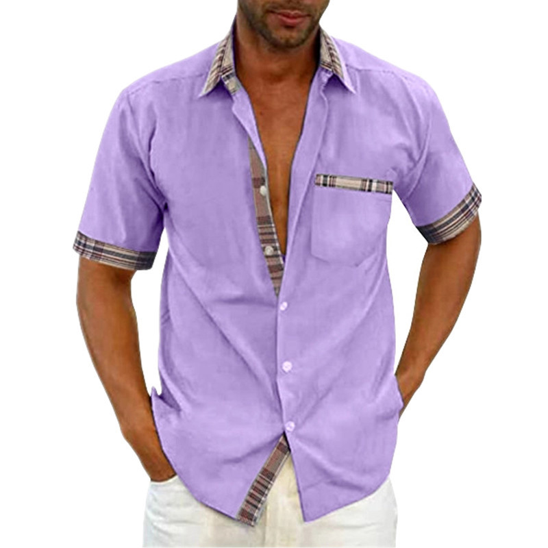 Men's short sleeve shirt plain color summer casual shirt with turn-down collar - Picture 40 of 41