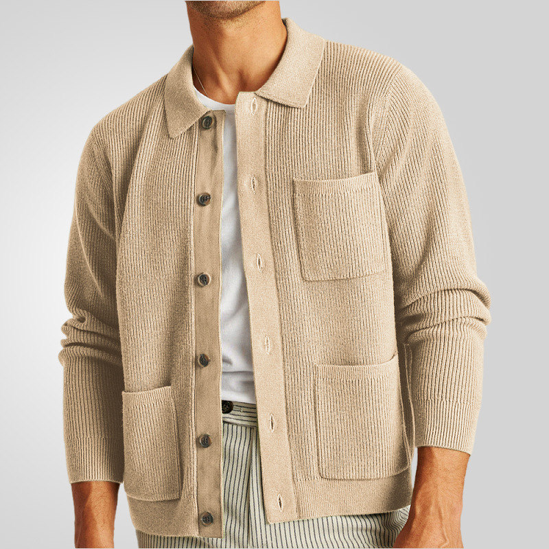 Men's knitted sweater shirt collar long sleeved sweater jacket - Picture 22 of 22