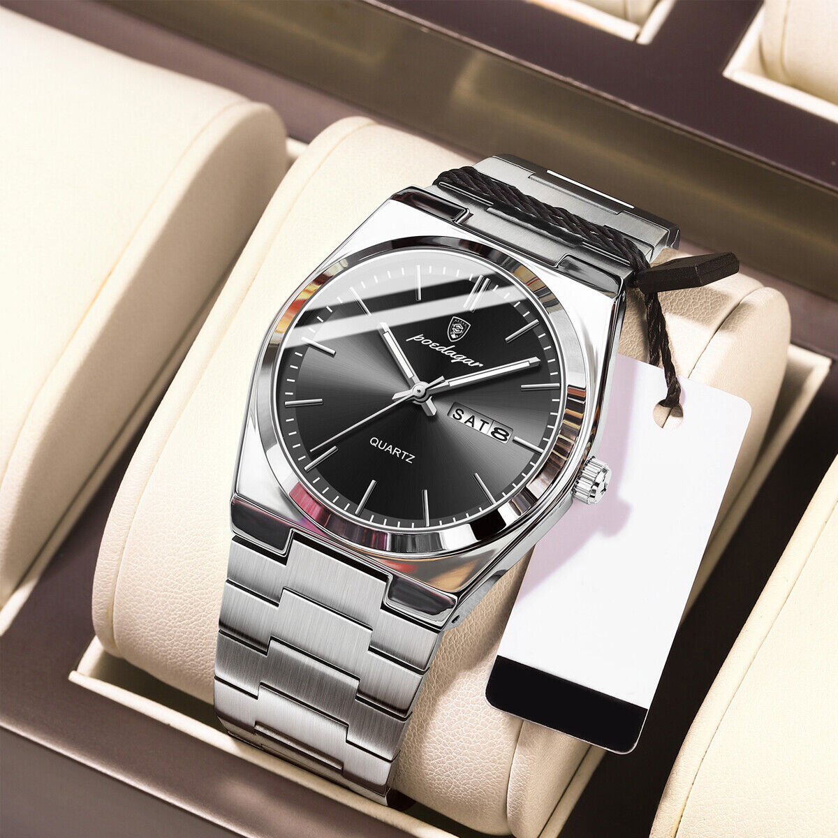 Men's Quartz Watches 3 ATM Luminous Date Stainless Steel Waterproof Wristwatches