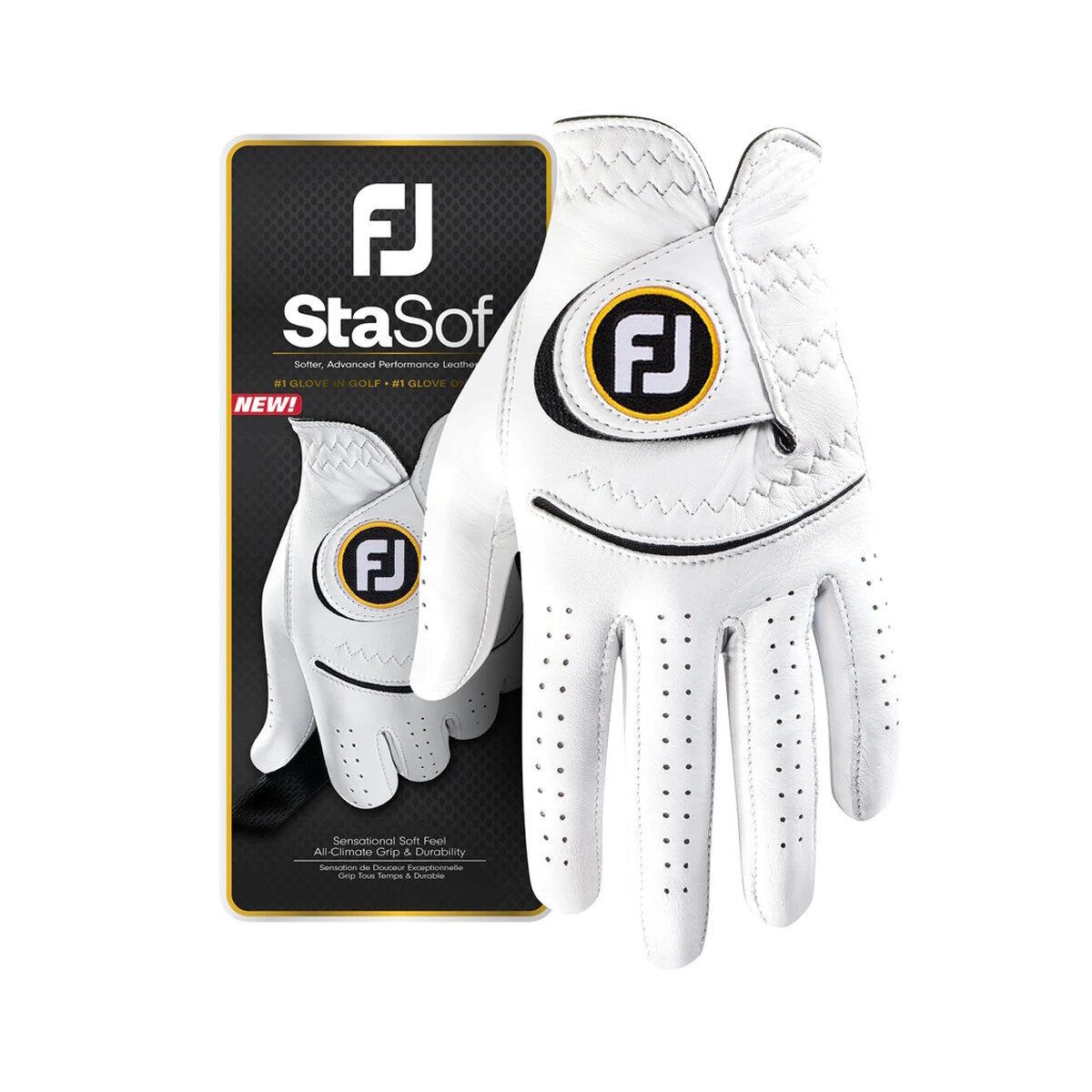1 Pack Footjoy StaSof Men's Leather Golf Glove Worn on Left Hand Sta Sof White
