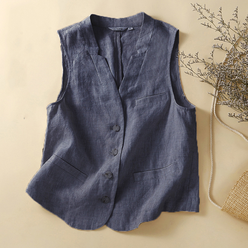 Ladies Linen Vest Sleeveless V Neck Casual For Ladies - Picture 19 of 24
