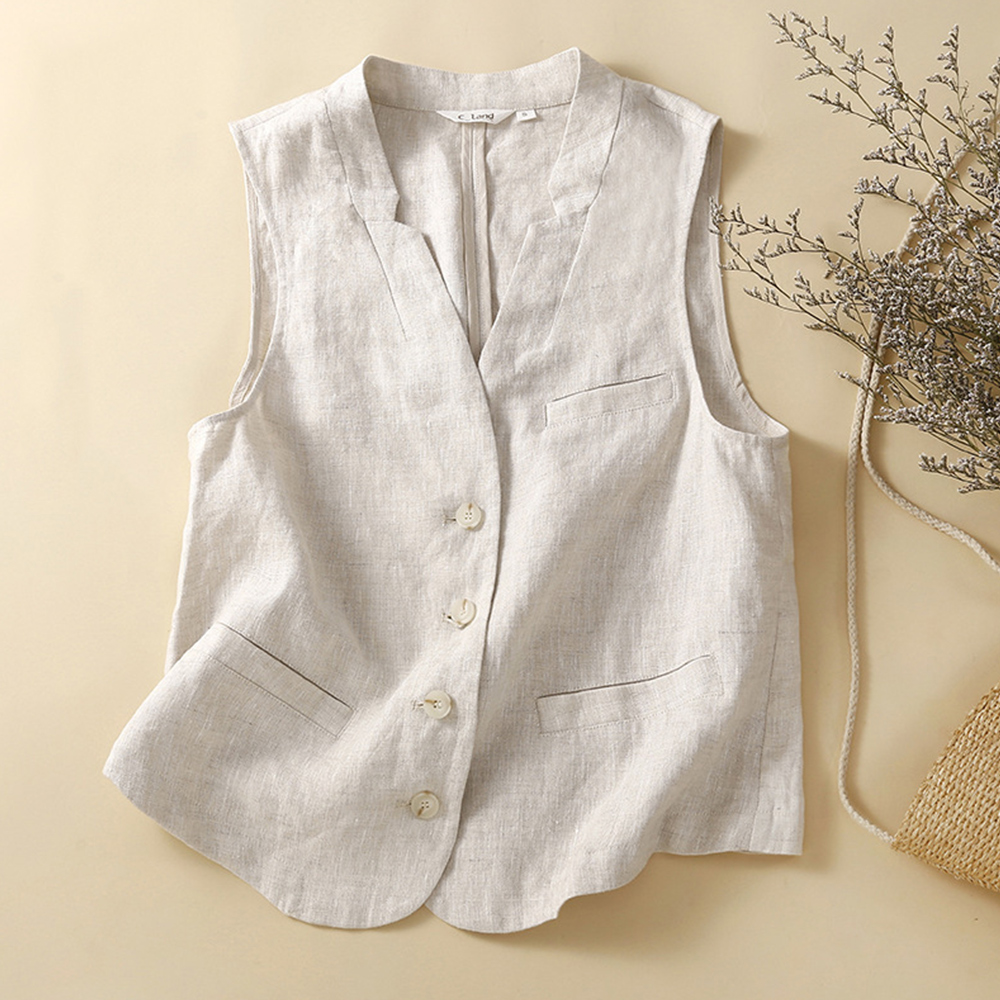 Ladies Linen Vest Sleeveless V Neck Casual For Ladies - Picture 22 of 24