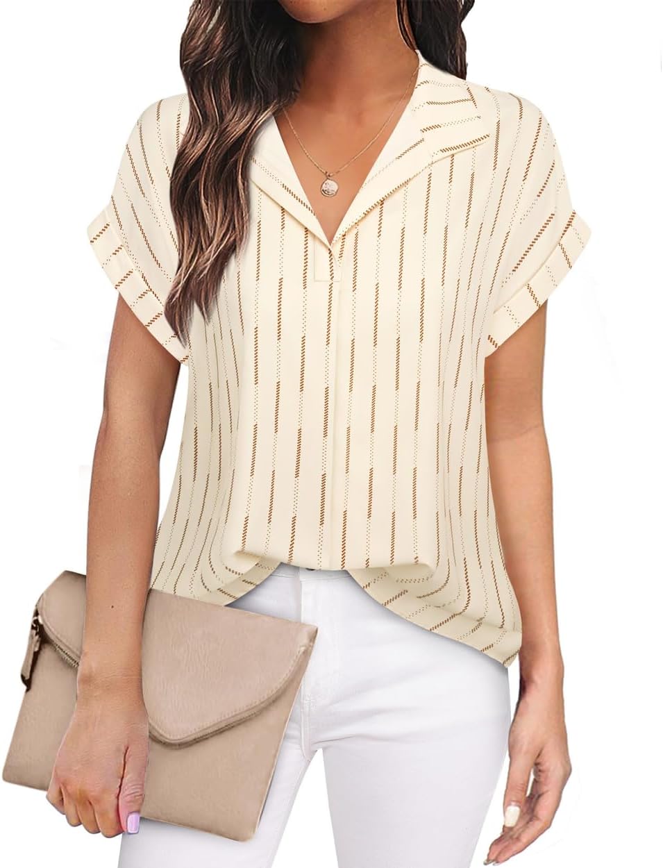 Women’s Short Sleeve Chiffon Collared Blouses Office Business Attire Work Shirts