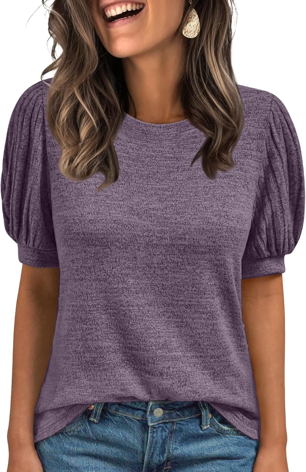 Women's 2025 Summer Dressy Casual Short Sleeve Blouses Cute Trendy Business Tops - Picture 23 of 52