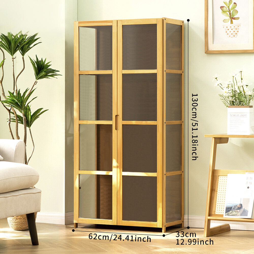 4-Tier Acrylic Bamboo Display Cabinet Figurine Storage Case W/ Drawer Home Decor