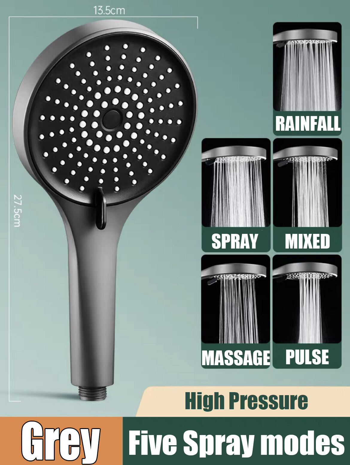 Bath High Pressure Shower Head 5 Mode LARGE Chrome Handset Heads Water Saving - Picture 19 of 29