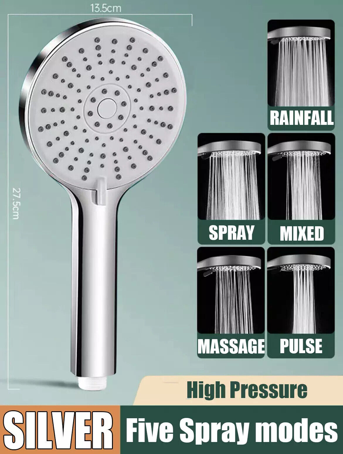 Bath High Pressure Shower Head 5 Mode LARGE Chrome Handset Heads Water Saving - Picture 20 of 29