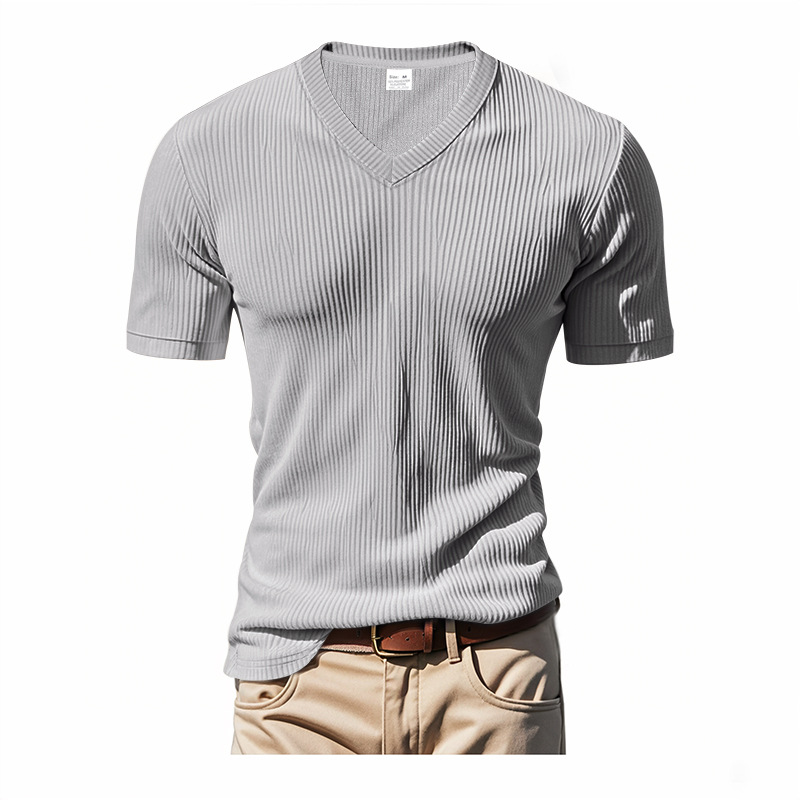 T-shirt uomo scollo a V 2025 sciolta e traspirante con maniche corte in velluto a coste - Foto 25 di 29