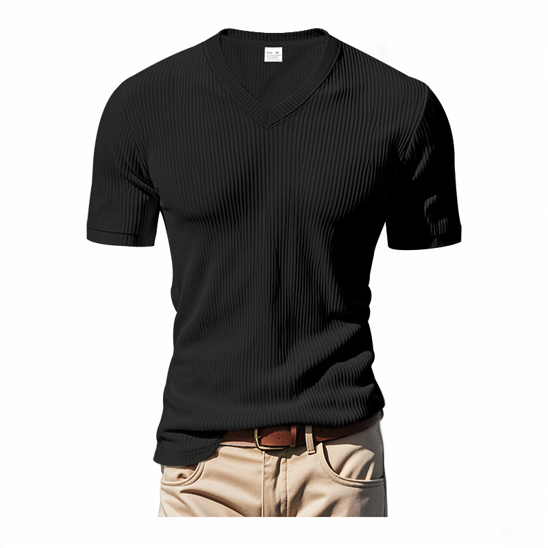 T-shirt uomo scollo a V 2025 sciolta e traspirante con maniche corte in velluto a coste - Foto 26 di 29