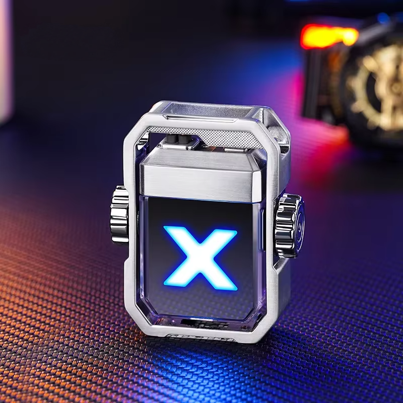 Metal Gyro Dual Arc USB Type C Lighter Windproof Flameless Pulse Plasma Men Gift
