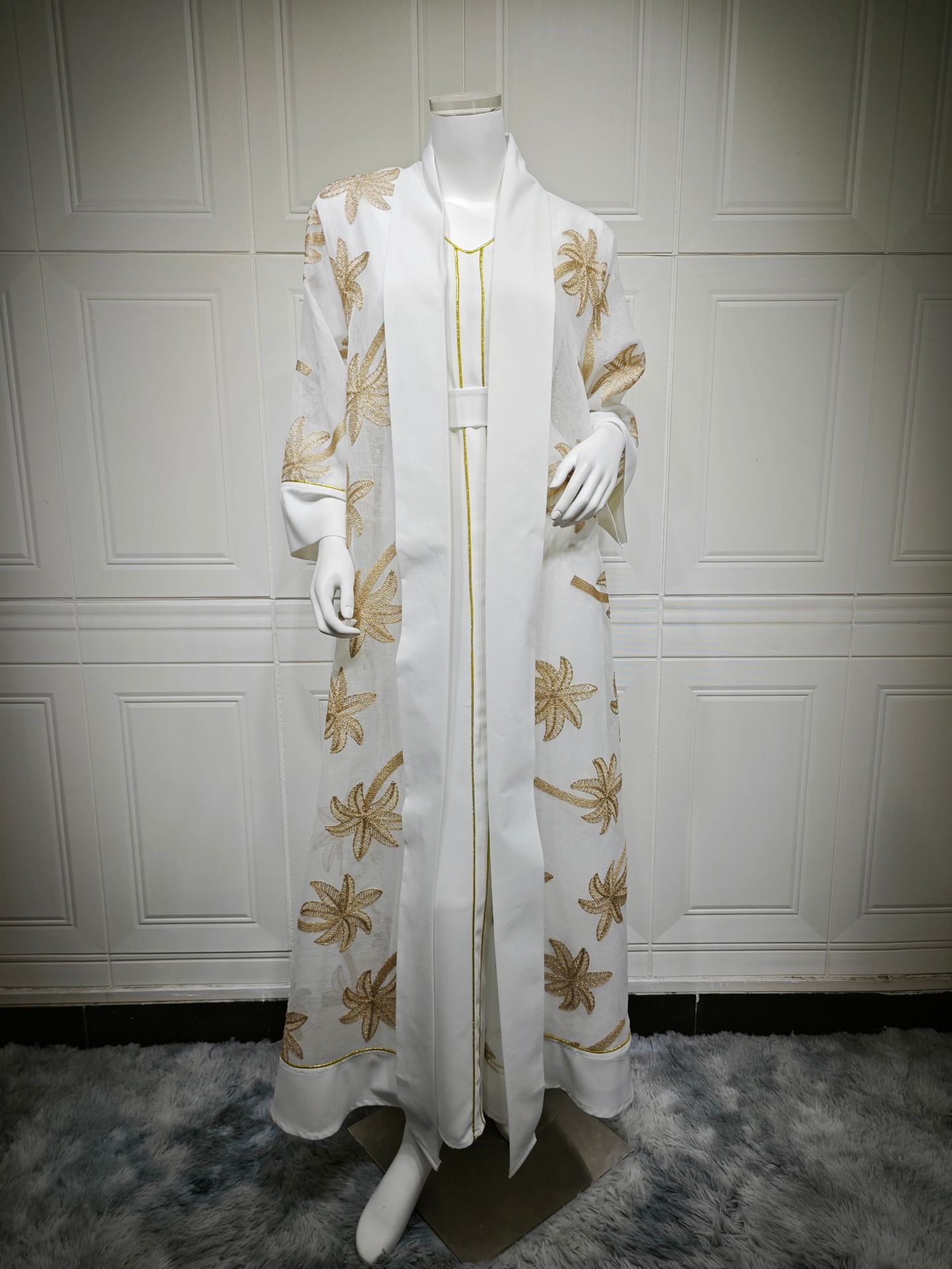 Conjuntos de 2 piezas bordado kimono mujer Dubai cárdigan vestido largo Abaya caftán islámico - Imagen 25 de 28