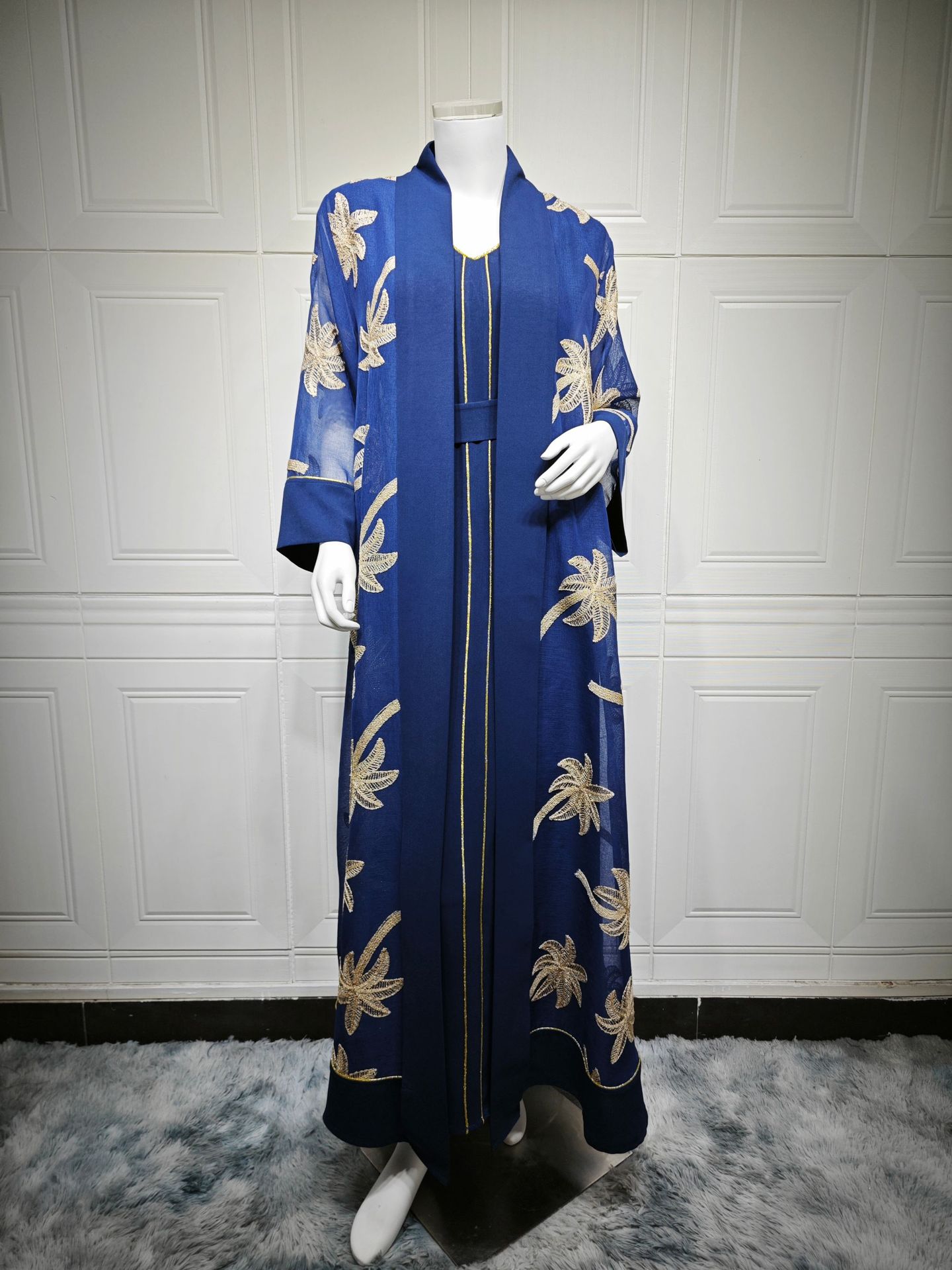 Conjuntos de 2 piezas bordado kimono mujer Dubai cárdigan vestido largo Abaya caftán islámico - Imagen 27 de 28