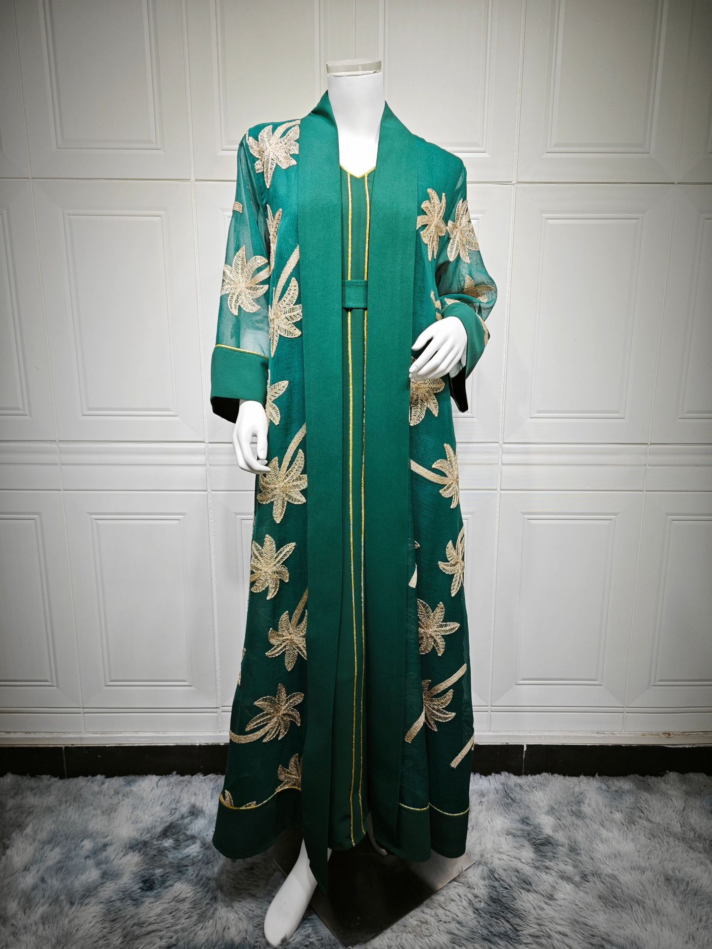 Conjuntos de 2 piezas bordado kimono mujer Dubai cárdigan vestido largo Abaya caftán islámico - Imagen 28 de 28