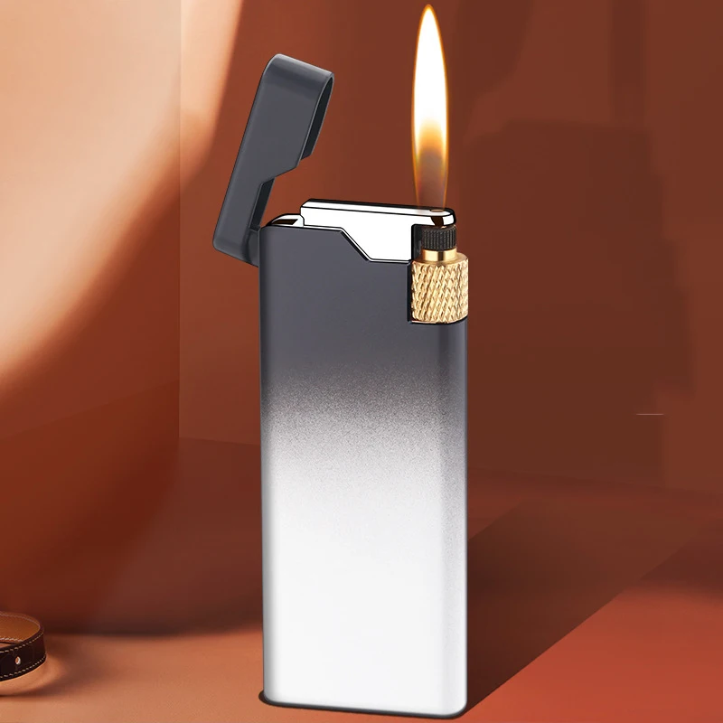 Slim Metal Grinding Wheel Lighter Open Flame Refillable Windproof Cigarette