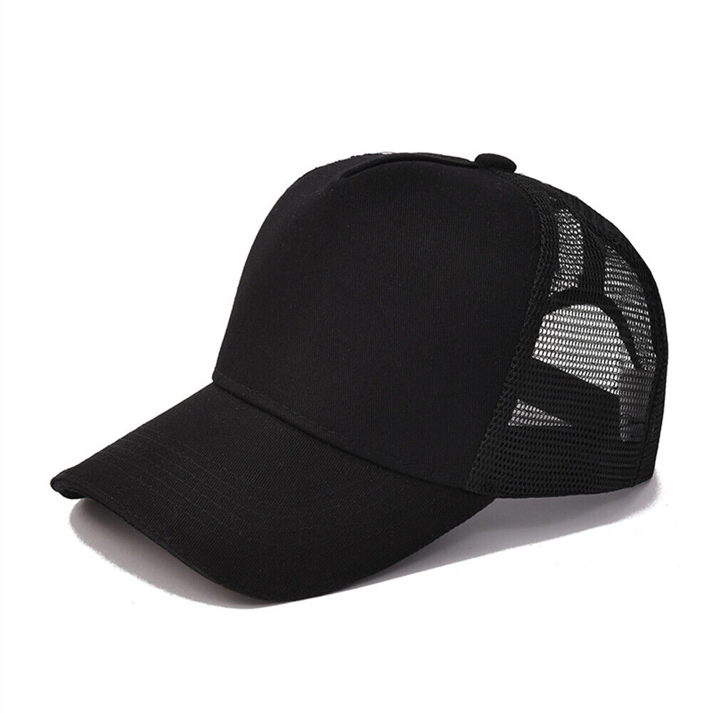 Black Blank Trucker Mesh Baseball Hat Hip Hop Breathable Snapback Cap - Picture 14 of 17