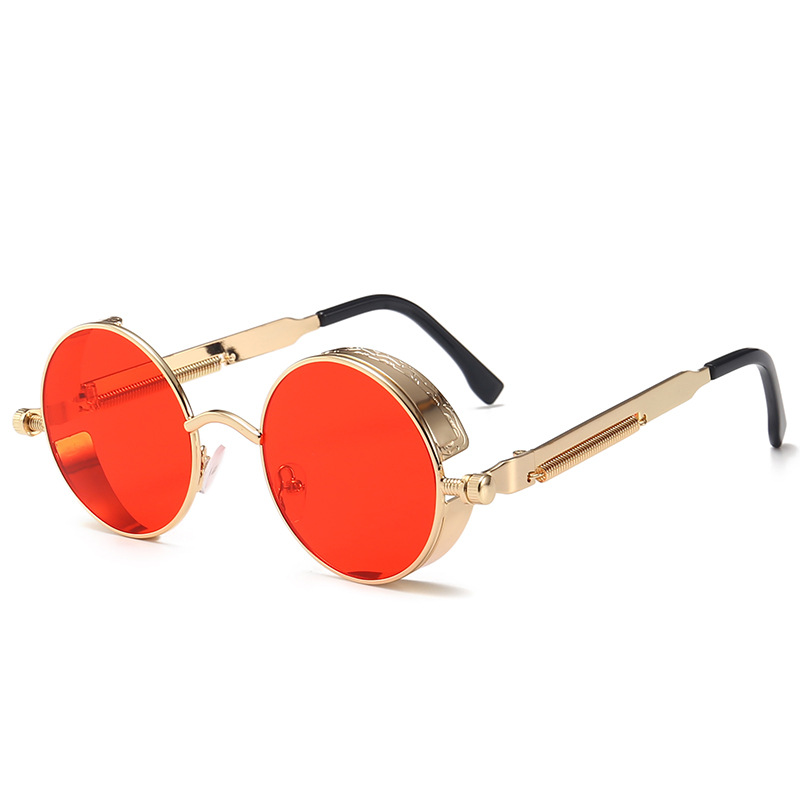 Retro Gothic Steampunk Sunglasses for Women Men Round Lens Metal Hippie Style - Picture 25 of 40