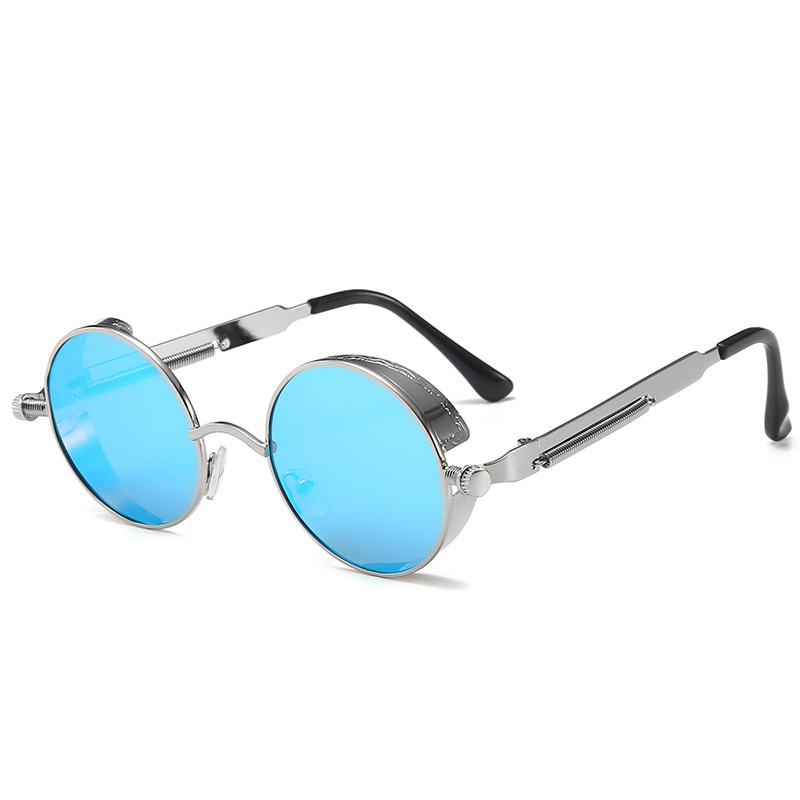 Retro Gothic Steampunk Sunglasses for Women Men Round Lens Metal Hippie Style - Picture 32 of 40