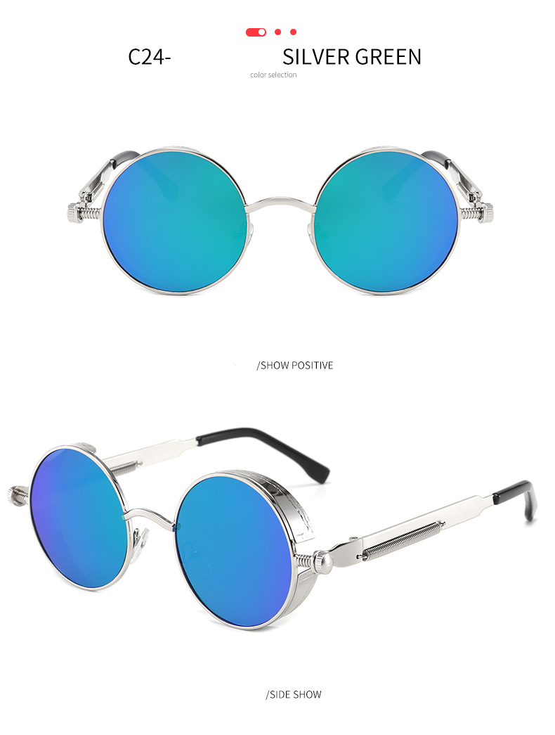 Retro Gothic Steampunk Sunglasses for Women Men Round Lens Metal Hippie Style - Picture 22 of 40