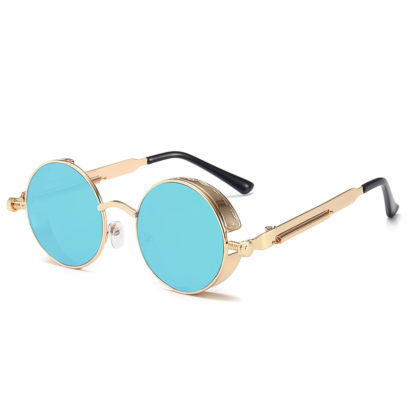Retro Gothic Steampunk Sunglasses for Women Men Round Lens Metal Hippie Style - Picture 24 of 40