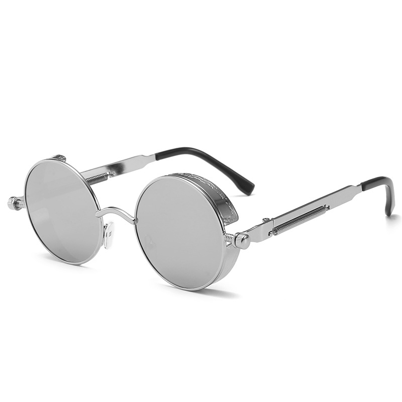 Retro Gothic Steampunk Sunglasses for Women Men Round Lens Metal Hippie Style - Picture 26 of 40