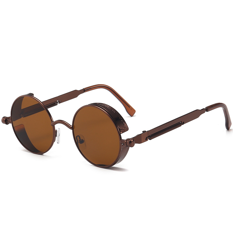 Retro Gothic Steampunk Sunglasses for Women Men Round Lens Metal Hippie Style - Picture 27 of 40