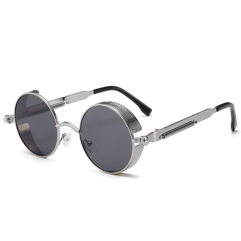 Retro Gothic Steampunk Sunglasses for Women Men Round Lens Metal Hippie Style - Picture 28 of 40