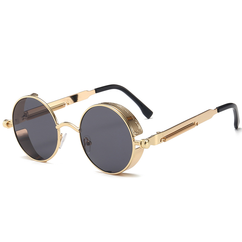 Retro Gothic Steampunk Sunglasses for Women Men Round Lens Metal Hippie Style - Picture 30 of 40