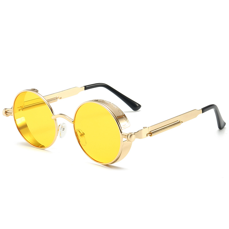 Retro Gothic Steampunk Sunglasses for Women Men Round Lens Metal Hippie Style - Picture 33 of 40