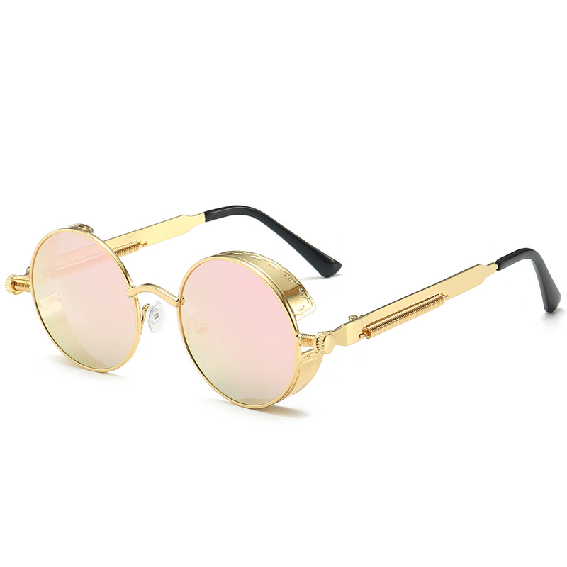 Retro Gothic Steampunk Sunglasses for Women Men Round Lens Metal Hippie Style - Picture 34 of 40