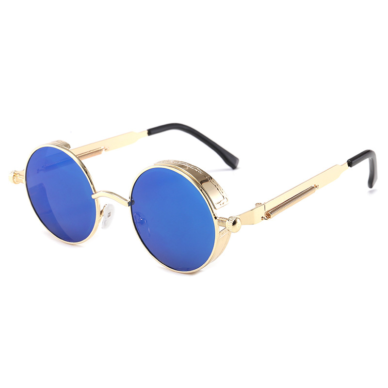 Retro Gothic Steampunk Sunglasses for Women Men Round Lens Metal Hippie Style - Picture 37 of 40