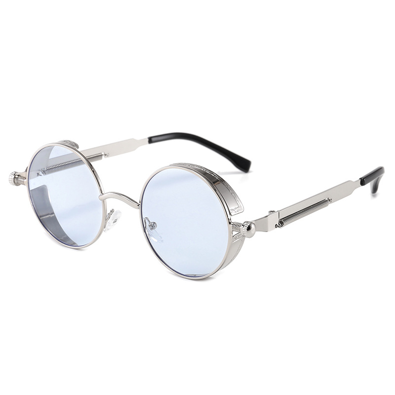 Retro Gothic Steampunk Sunglasses for Women Men Round Lens Metal Hippie Style - Picture 40 of 40