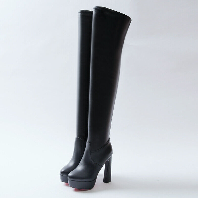 Women Stretchy Thigh High Boots Platform Block Heel Over Knee High Boots US Size - Picture 14 of 16