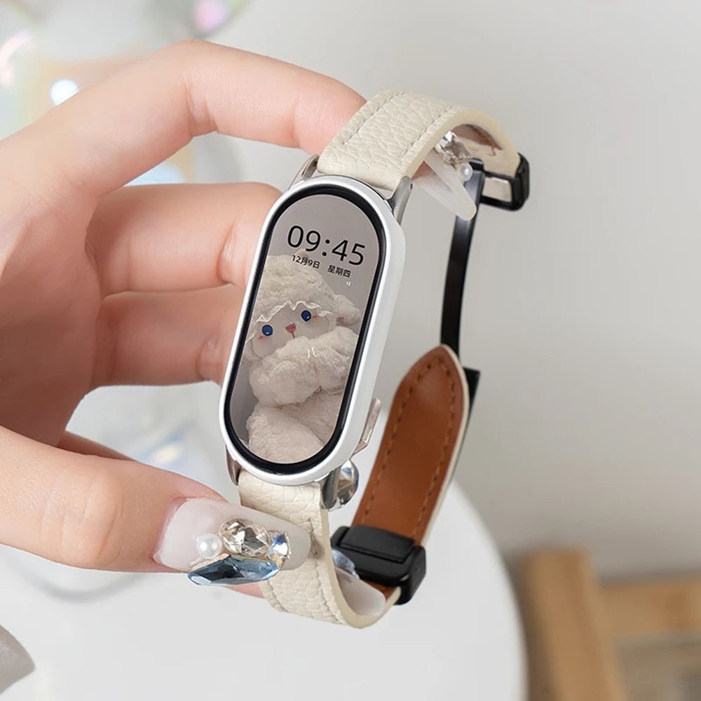 Bracelet en Cuir Magnétique Compatible Xiaomi Mi Band 9/8 NFC avec Fermoir Sécur - Zdjęcie 23 z 32