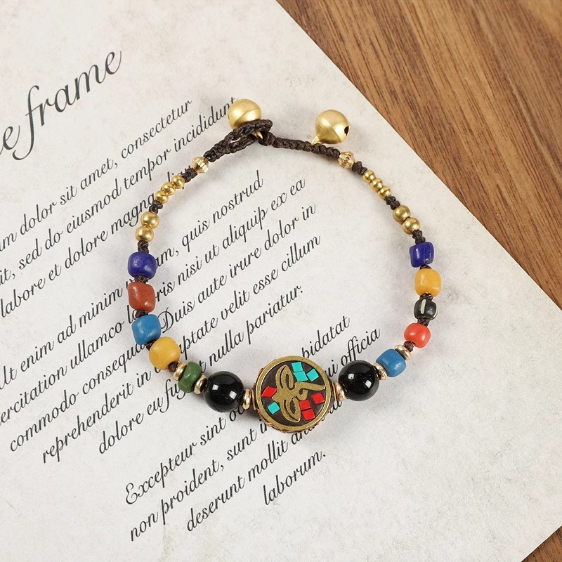 Nepalese Ancient Bronze Bead Bracelet, Women's Tibetan Woven Blue Bracelet - Picture 23 of 32